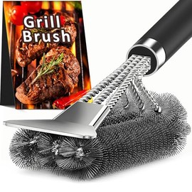 TNTOR - Cepillo para parrilla con raspador, mango ajustable de 18 pulgadas, cepillo para parrilla al aire libre, accesorios extra fuertes para limpiez