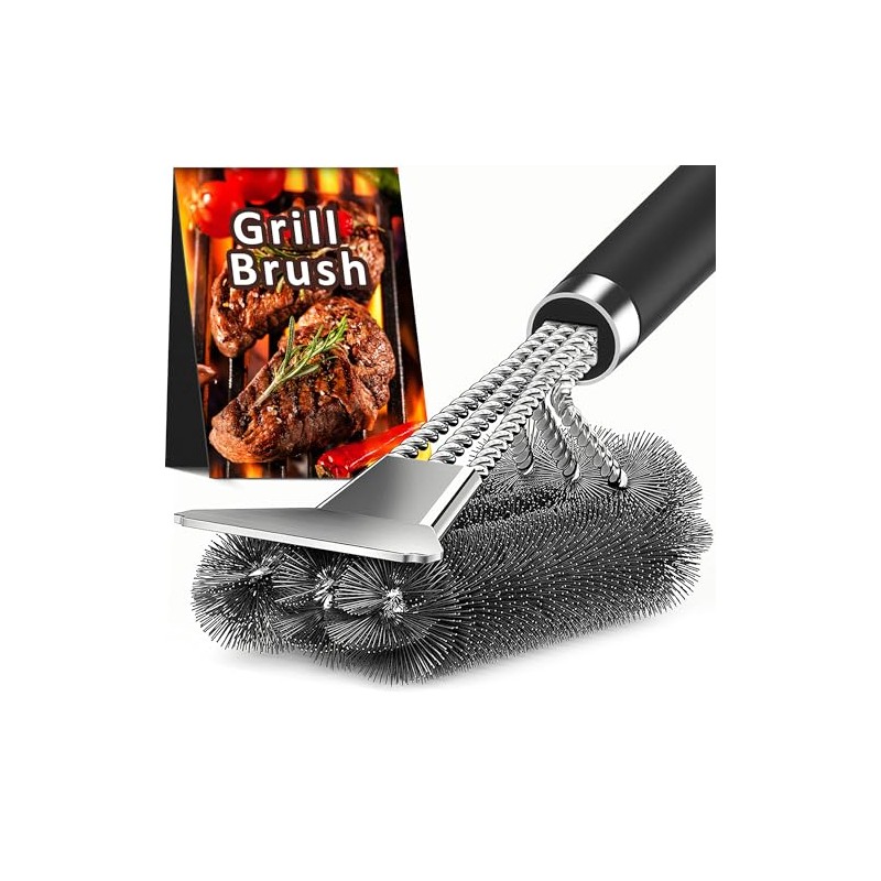 TNTOR - Cepillo para parrilla con raspador, mango ajustable de