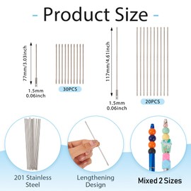 Beadthoven 50pcs Metal Blank Bars for Beadable Pens, Rust-Resistance Stainless Steel Beaded Rods Replacement Beadpen Bar Extender Parts for DIY Pens Repair Making Supplies Mixed Size