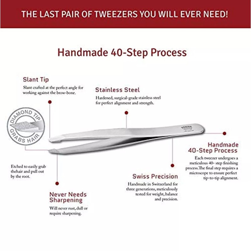Regine Switzerland Diamond Tip Slant Tweezer, Stainless Steel Precision Tweezers