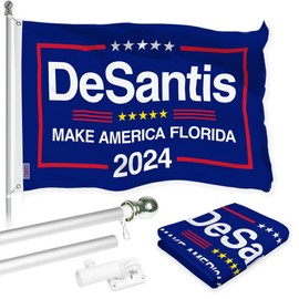 G128 Combo Pack: 6 Ft Aluminum Spinning Flagpole (Silver) & DeSantis Election Make America Florida Flag 3x5 Ft, LiteWeave Pro Series Printed 150D Polyester | Pole with Flag Included