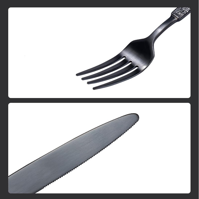 Black Silverware Set for 8 Modern Square Flatware Set Stainless