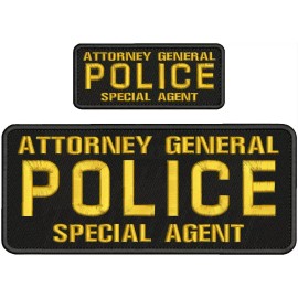 A G POLICE S AGENT EMBROIDERY PATCH 4X10 & 2X5 HOOK ON BACK GOLD ON BLACK