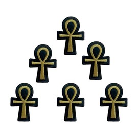 XUNHUI Gold Ankh Patch for Clothing Iron On Symbol Embroidered Sew Applique Cute Patches Fabric Clothes Badge Garment DIY Apparel Accessories for Women Men 5Pieces