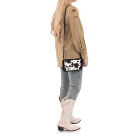 Wrangler Cow Print Wallet Purses for Women Western Cowgirl Crossbody Small Handbag with Adjustable Straps