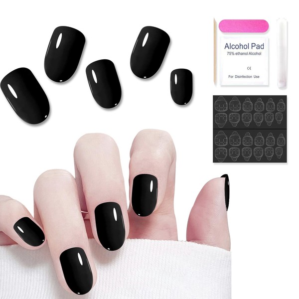 Short Square Press on Nails with Glue, 24 Pcs Elegant