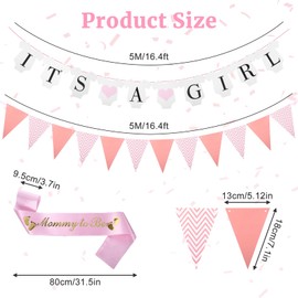 Pink Baby Shower Decorations Girl, Baby Shower Banner "IT’S A GIRL" Pink Bunting Banner "Mammy to Be" Shoulder Strap for Mom Small Bunting with The Shape of The Clothes Strap for Gender Reveal Party