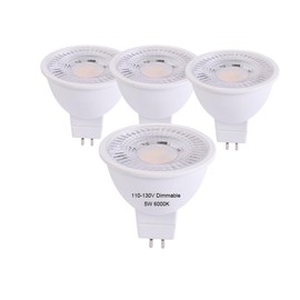 CIKAMIO mr16 led Bulb dimmable 120v 110V 5W 6000K Daylight White Cool White Spot Light gu5.3 cob 50w Halogen Bulb replacment for mr16 Fixture Tracking Light (110-130V dimmable 6000K, Pack of 4)