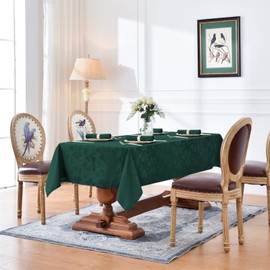 Romanstile Jacquard Rectangle Tablecloth - Waterproof Damask Floral Pattern Decorative Table Cloths Heavy Weight Fabric Table Covers for Dinner/Parties/Outdoor - 52 x 70 Inch, Dark Green