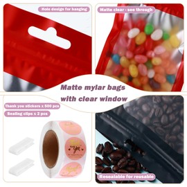 150-pack 7 x 10 in Mylar Bags with Clear Window 1 Quart Large Resealable Foil Pouches for Food Storage Smell Proof Edible Packaging Zip Bag Small Business Shipping Bags, Matte red