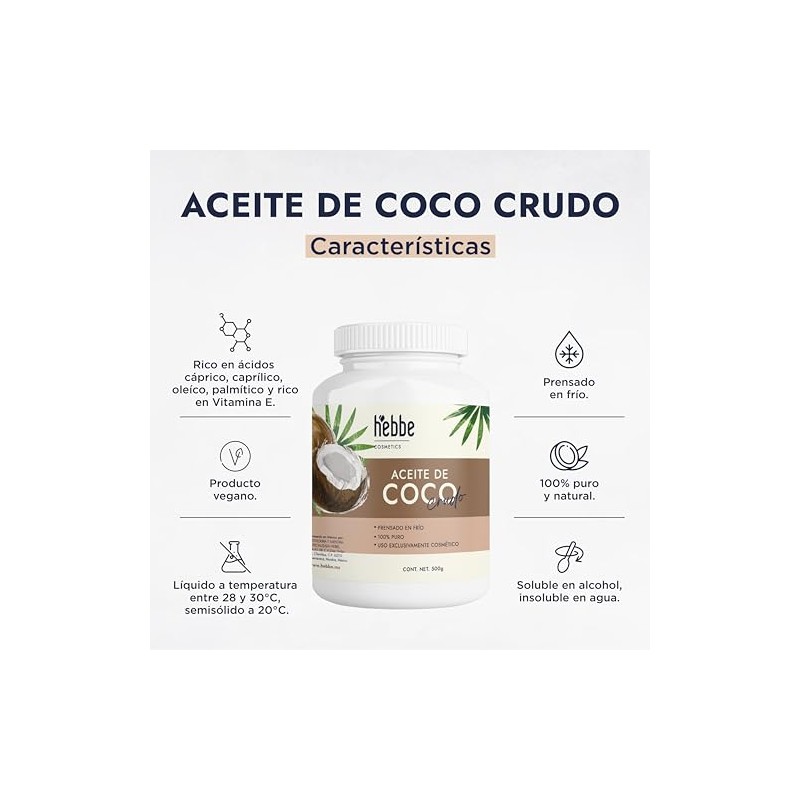 HEBBE - Aceite De Coco Para Uso Exclusivamente Cosmético 500