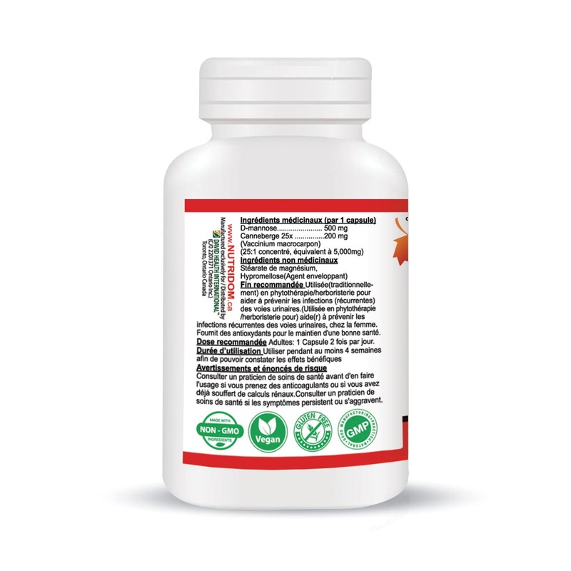 Nutridom D-Mannose 500mg with Cranberry 25x 200mg (5,000mg QCE), UTIs
