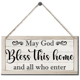 May God Bless This Home Decor Sign, Printed Wood Wall Art Sign, God Bless Sign, Home Signs Decor, Hanging Wood Sign Home Decor, Rustic Farmhouse Wood Sign Decor Wall Art, Christian Gifts 12x6 in C