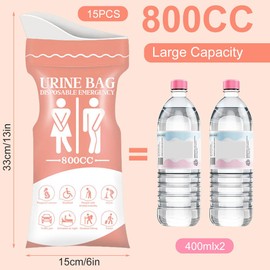 GXGM Pack of 15 Urine Bags for On the Go Bag, Toilet, 800 cc Pee Bag for on the Go for Men Women Children, Disposable Urine Bag for On the Go, Pee Bag