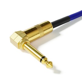 ExcelValley - 1 Piece - Right Angle Guitar Pedal Effect Mono Patch Cables Leads - 6.35mm 1/4" [Gold - Blue | 15 cm - 5.91"]