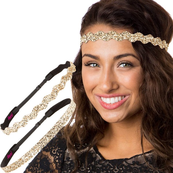 Hipsy REGULAR Size, Adjustable No Slip Sparkly Bling Mixed 2pk