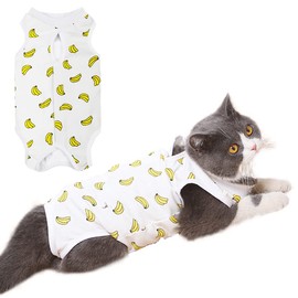 Cat Professional Surgery Recovery Suit, E-Collar Alternative, Cotton Breathable Cat Sterilization Suit for Abdominal Wounds, Pajama Suit for Kitten Anti-Biting Licking - Banana/M(5.5-7 lbs)