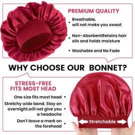 WLLHYF Silk Bonnet for Men, Satin Bonnet Single Layer Elastic Band Silk Sleep Cap Black Soft Adjustable Hair Cap Hair Wrap Large Bonnets for Women Sleeping