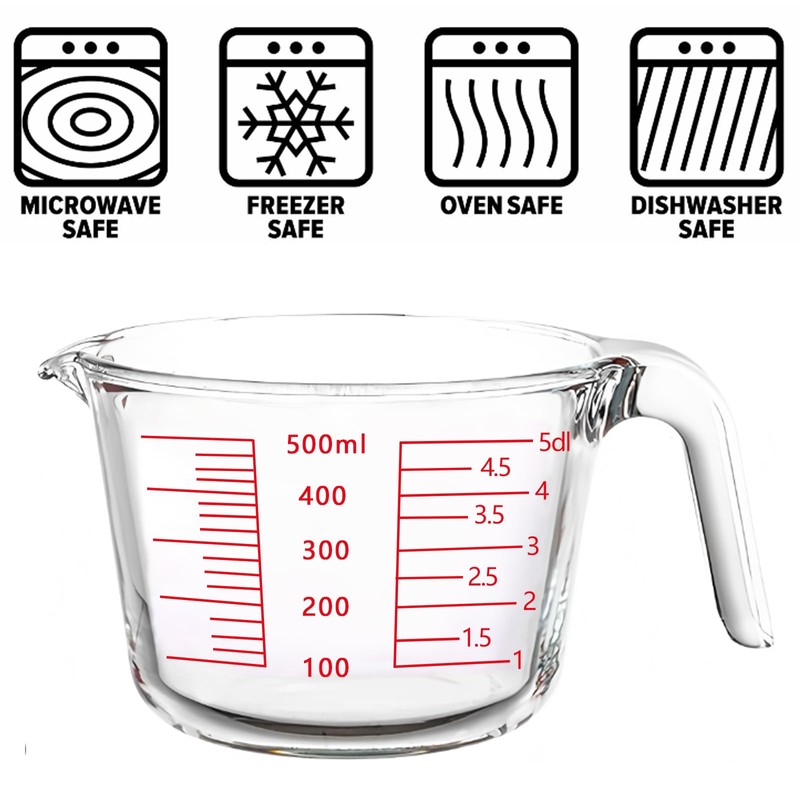 2-Cups Glass Measuring Cups with Lids Set, Measuring Jugs with