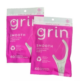 Grin x2 Grin Smooth Gentle Floss Plastic Flossers 60 Pick Flossers Minty- 120ct total