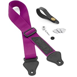 TIGER Ukulele Strap Pack Including Strap, Headstock Tie, Strap Button/Endpin and 3 Felt Picks Suitable for Soprano, Concert, Tenor and Baritone Ukulele - Purple