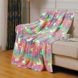 Happwow Glow in The Dark Blanket,Unicorn Kids Blanket Girls Soft Throw Fuzzy Blankets Rainbow Unicorns,50" x 60" Perfect for Kids Bed or Sofa,Kids Thanksgiving Christmas Birthday Unicorn Gifts