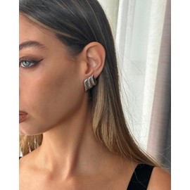 SLOONG Chunky Gold Earrings for Women - Trendy Statement Jewelry 2024 Big & Vintage Styles Non-Tarnish Gold Chunky Earrings (Silver)