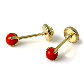 9ct Gold & Coral Red Screw Back Stud Earrings