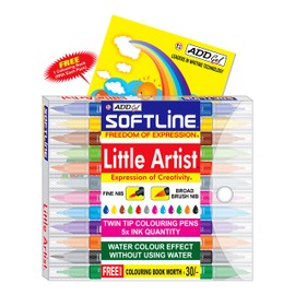 Softline Little Artist Colouring Pens, Multicolour, Twin Tip, Pack of 12, Fine + Broad Blending Strokes, Pens for Kids and Adults, Draw Sketch Write Calligraphy