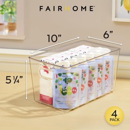 FairHome Set of 4 Clear Plastic Storage Bins With Handles, Containers To Organize Pantry, Fridge, Cabinet, Kitchen, Countertop, Closet, Cupboard, Home Organization and Storage