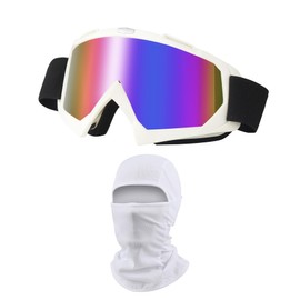 LJDJ Dirt Bike Goggles ATV Off-Road Riding Motorcycle Motocross Glasses with Sun UV Protection Balaclava Full Face Cover (White/Colorful+Mask)