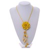 Avalaya Yellow Leather Daisy Pendant with Long Cotton Cord -