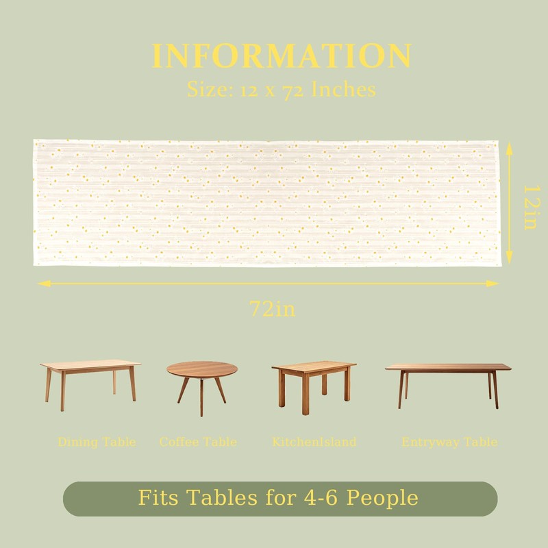 Winotic Light Yellow Floral Cotton Table Runner Boho Table Decor