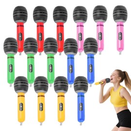 Kids Inflatable Microphones 15-Pack – 10-Inch Colorful Blow-Up Mic Toys – Durable Party Props for Karaoke, 80s 90s Theme, Music Events, Selfie Booths & Kids Performances