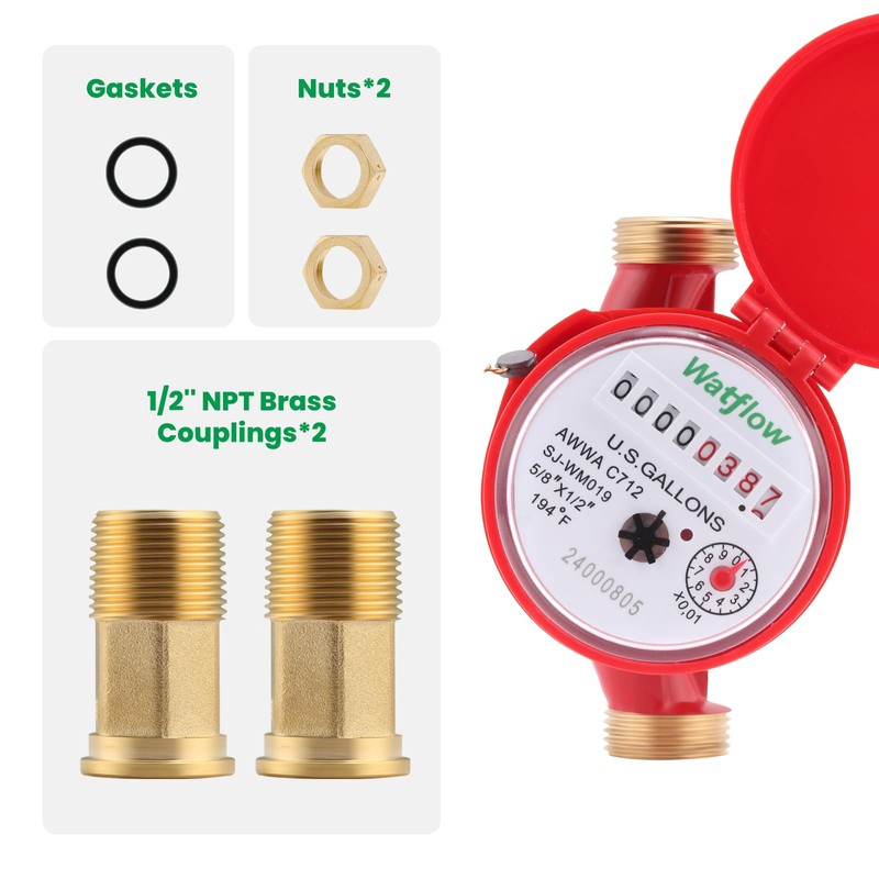 Watflow DN15 Water Meter 1/2" NPT, AWWA C712 Certification Gallon