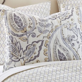 Levtex Home - Tamsin Grey Quilt Set -Twin Quilt + One Standard Pillow Sham - Modern Paisley - Grey Taupe Off-White - Quilt Size (68x86in.) and Pillow Sham Size (26x20in.) - Reversible - Cotton