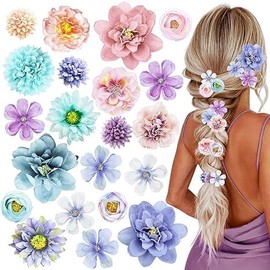 21 Pieces Silk Flower Hair Clip Women Aesthetic Boho Floral Hair Barrettes Handmade Rose Bride Barre Hair Accessories Wedding(Purple & Blue)