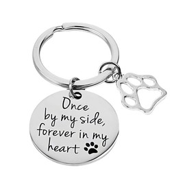 Loss of Dog Sympathy Gift Pet Dog Memorial Keychain Cat Dog Remembrance Bereavement Gifts Pet Dog Memorial Keepsake Once by My Side Forever in My Heart Key Chain