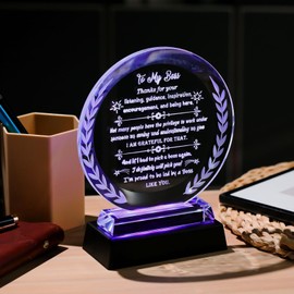 Boss Gifts for Women Men Meaningful Appreciation Retirement Present for Leader with LED Light Base Best Birthday Plaque to My Boss for Office Desk Home