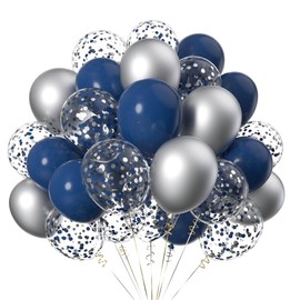 CC wonderland zone 50pcs 12inch Silver and Navy Blue Latex Helium Balloons,Confetti Balloons for Party Decorations