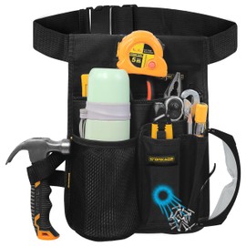 6-Pocket Single Side Tool Belt with Mess Bottle Holder Pouch/Work Apron for Carpenters and Builders, Durable Cordura D600 Construction, Adjustable Belt for Custom Fit