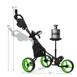 DORTALA Golf Push Pull Cart, Lightweight 3 Wheels Golf Push Cart, Golf Trolley W/Storage Bag & Foot Brake, 4 Height Positon Handle, Quick Open Golf Push Cart, Green