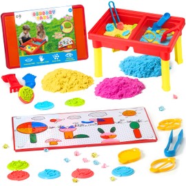 Carolart Sensory Table with Sands, Sand & Water Play Table for Kids，Indoor and Outdoor Activity Table, Sensory Bin Toys for Toddlers 3 4 5 6 7，17x11.5x10.2 Inches
