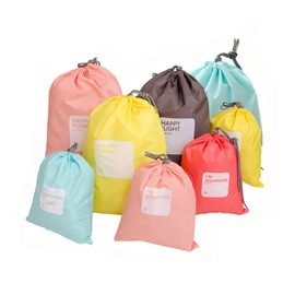 LZYMSZ 8 PCS Nylon Drawstring Bag, Waterproof Travel Storage Bags, Clothing Shoes Organiser Dirty Sack Bag for Gym Swimming Beach School Sport (8-Color)