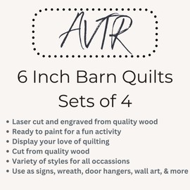 Set of 4 Barn Quilt Kit DIY Pattern Unfinished Wood Quilting Block Sign Paintable Art for Adults and Kids (6 Inches Square) (Starburst, Aesthetic Triangles, Cottage Chic Star, Swoon)