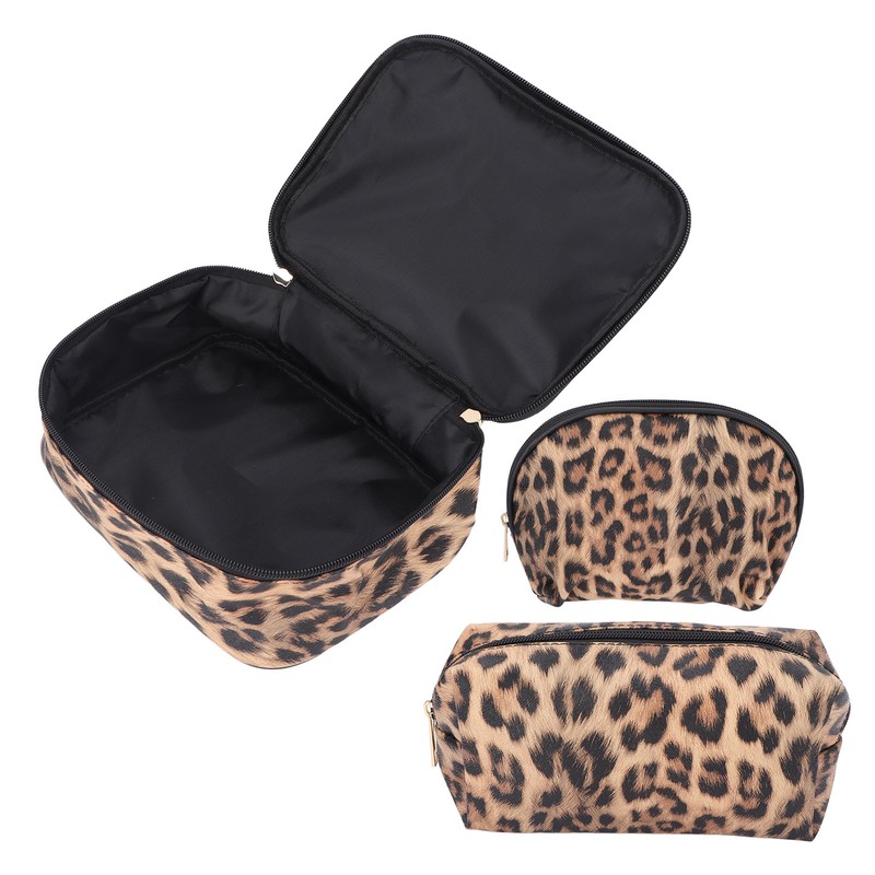 3pcs Makeup Cosmetic Storage Bag PU Leather Waterproof Zipper Closure