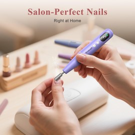 Cordless Nail Drill Professional, Electric Nail File Wireless for Gel Acrylic Dip Powder, Portable Nail Drill Tool for Women, Rechargeable Gel Polish Remover, Manicure Pedicure Polishing Set(Purple)