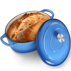 P&P CHEF Dutch Oven with Lid, 7QT Enameled Cast Iron Dutch Oven, Non-Stick Pot for Bread Baking, Roasting Chicken, Oven Safe & Multi Stoves, Blue