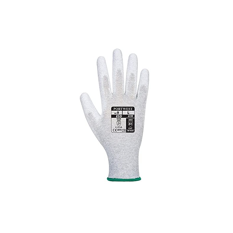 Portwest unisex Antistatic PU Palm Gloves, Grey, Small