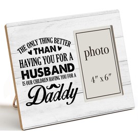 Oqtumes Husband Gift Picture Frame Husband Daddy Gift From Wife, Rustic Husband Wood Picture Frame 8 x 10 Inches, Wall Mount and Tabletop - 4 x 6 Inch Photo